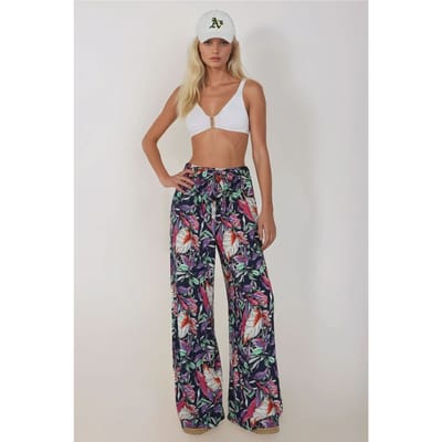 Geprinte Wijde Pantalon met Touwtjes