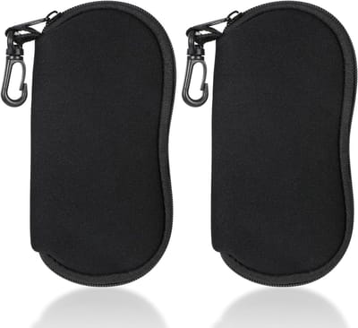 2 Stuks Ultralichte Neopreen Brillenkoker voor Zonnebrillen, Zachte Reisetui met Riemclip en Ritssluiting, Draagbare Tas voor Dames en Heren