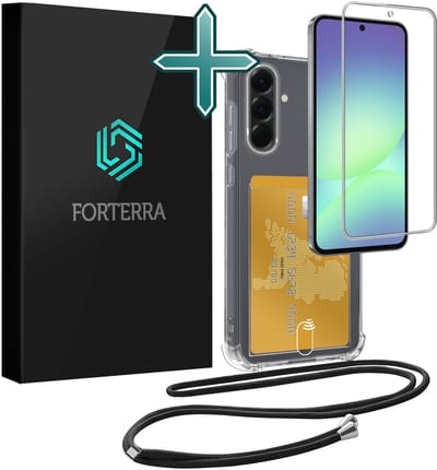 Hoesje Geschikt voor Samsung A56 Pashouder Case Siliconen Hoes Met Koord Met Screenprotector - Hoes Geschikt voor Samsung Galaxy A56 Met Telefoonkoord Hoesje Back Cover Met Pasjeshouder - Transparant
