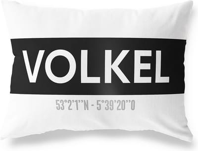 Tuinkussen VOLKEL - NOORD-BRABANT met coördinaten - Buitenkussen - Bootkussen - Weerbestendig - Jouw Plaats - Studio216 - Modern - Zwart-Wit - 50x30cm