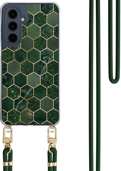 Casimoda® hoesje met groen koord - Geschikt voor Samsung A16 - Kubus Groen - Afneembaar koord - TPU/polycarbonaat - Groen