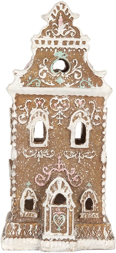 Clayre & Eef Gingerbread house met LED 9x7x18 cm Bruin Kunststof
