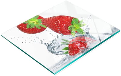 Decoratieve glazen snijplank met aardbeien en watermotief, 60x52 cm