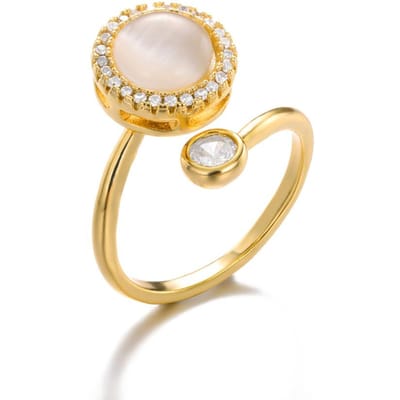 Zirkonia Draaibare Klavertje Vier Angst Ringen Voor Vrouwen Roestvrij Staal Anti-Stress Fidget Spinner Ring Esthetische Sieraden Cadeau beige