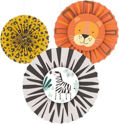 Amscan Decoratiewaaiers Jungle Papier Oranje/geel/zwart 3 Stuks