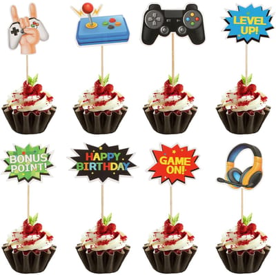 Dailygoods- Taartdecoratie 40 Stuks - Taarttopper Videospellen - Cupcake-decoratie - Verjaardag - Creatief Ontwerp - Papierhout - Cupcake-topper