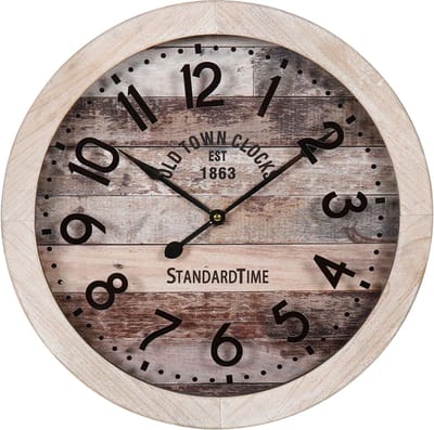 Ostaria Wandklok/muur klok - old town clock - D45 cm - hout - naturel - keuken/kamer