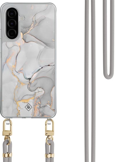 Casimoda® hoesje met grijs koord - Geschikt voor Samsung A56 - Marmer Grijs - Afneembaar koord - TPU/polycarbonaat - Grijs