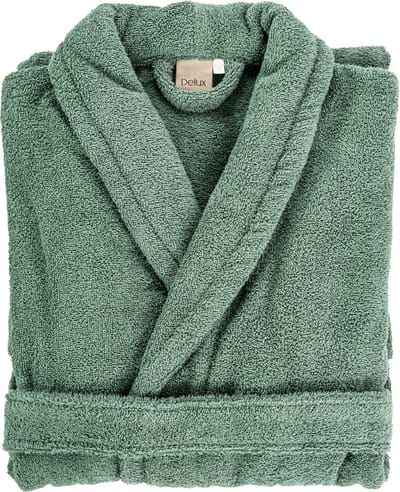 Tiseco Home Studio - Badjas DELUX - 100% katoen - 370 g/m² - badstof - unisex- riem en zakken - S/M - Greenstone