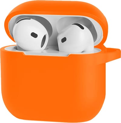 Hoesje - Geschikt voor Apple AirPods 4 - Siliconen Hoes met Clip - Silicone Case Cover - Oranje