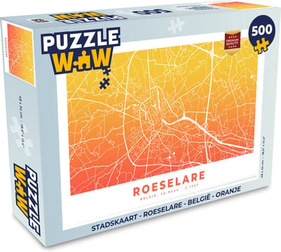 Puzzel Stadskaart - Roeselare - België - Oranje - Legpuzzel - Puzzel 500 stukjes - Plattegrond