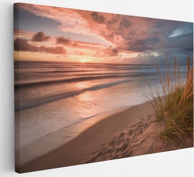 Saammp - Canvas Schilderij - Strand En Zee Vanuit de duinen - 30x20 - Foto op canvas - Wanddecoratie - muurdecoratie Woonkamer - Slaapkamer decoratie - Canvas Print