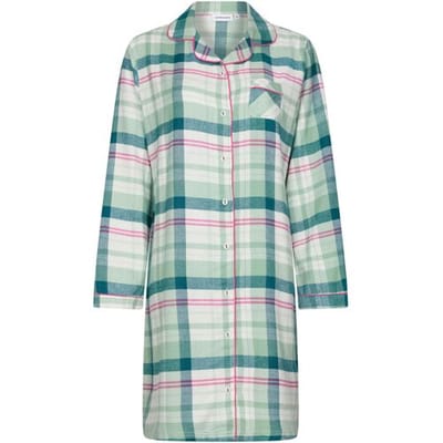 Pastunette - Flannel Check - Nachthemd - Doorknoop - Groen/Wit/Roze - Flanel - Maat 36
