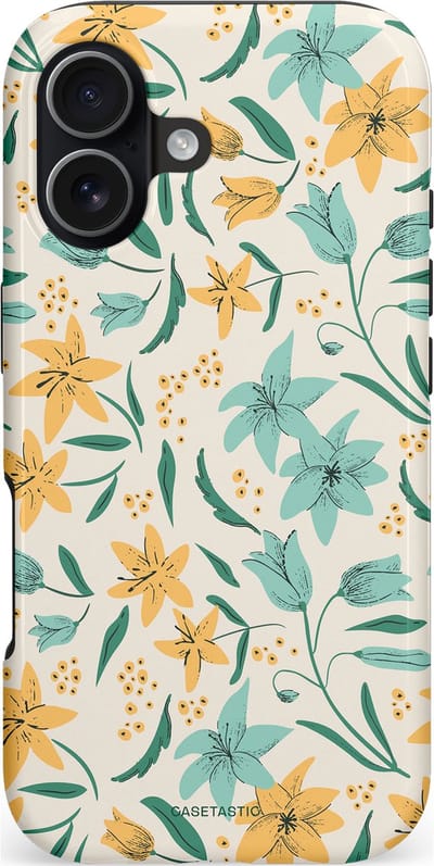 Casetastic hoesje geschikt voor Apple iPhone 17 - MagSafe - Dubbellaagse bescherming - Sereen in bloei - Fashion Case - Lichtgrijs Crème Saliegroen Wit