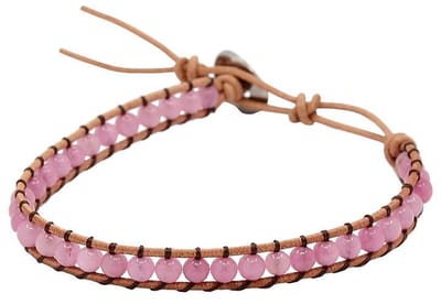 Edelstenen armband Wrap Little Roze Quartz - rozenkwarts - echt leer - roze - zilver - edelstaal - luxe sieraden zakje - armband dames - roze armband