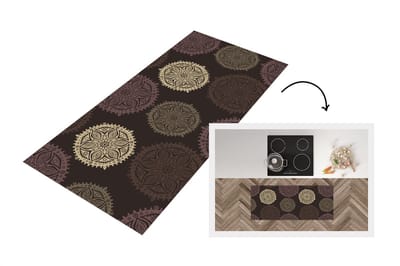 Keukenloper - Loper keuken - Design - Mandala - Bruin - 120x50 cm - Keukenloper vinyl
