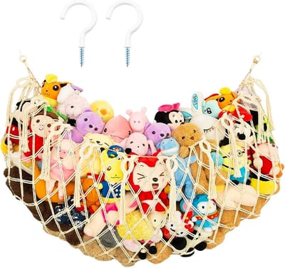 Grote opberghamock voor knuffels - Macramé speelgoednet voor kinderkamer