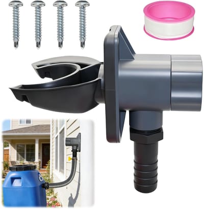 Regenton, regenwaterverzamelaar voor valpijp 70-110 mm, met teflonband en 4 schroeven voor regenton, aansluitset voor daken tot 80 m², voor regenvat