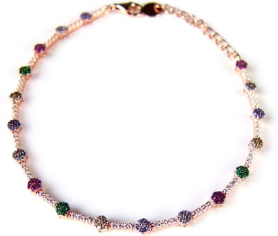 Armband in zilver roos goud verguld gezet met multicolor cubic zirconia
