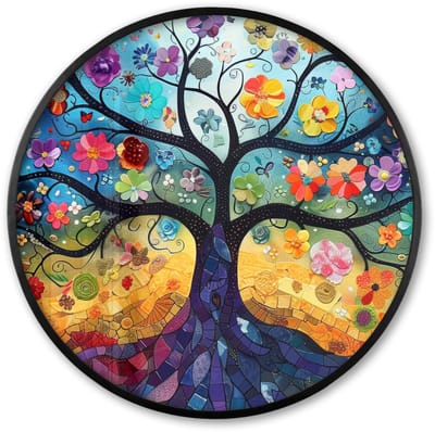 Poster in lijst Rond - Fotolijst 60x60 cm - Posters - Boom - Kleurrijk - Bloemen - Kunst - Abstract - Ronde posterlijst zwart - Decoratie - Wanddecoratie woonkamer - Muurdecoratie slaapkamer