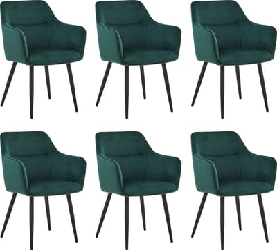 Colenis® - City Eetkamerstoel - Set Van 6 - Groen - Fluweel - Velvet - Industrieel - Stoel - Design - Armleuningen