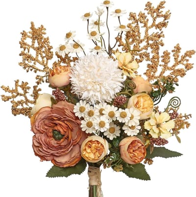 SnelShoppen - Kunstbloemen, Kunstbloem Composities, Nep Hortensia's, Nepp bloemen Boeket voor Woonkamer, Keuken, Tuin, Feestdecoratie (Oranje)