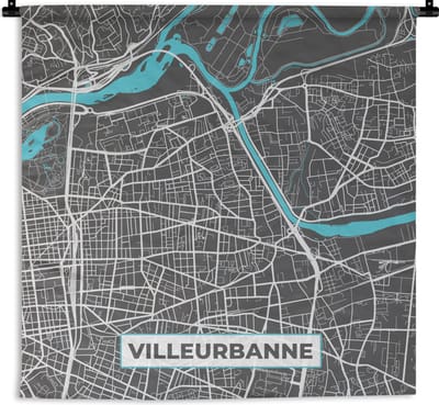 Wandkleed - Wanddoek - Frankrijk - Plattegrond - Stadskaart - Villeurbanne - Kaart - 180x180 cm - Wandtapijt