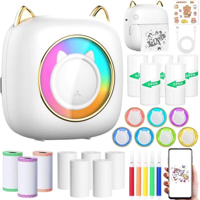 QIN® Mini Printer - Fotoprinter - Mobiele Fotoprinter - Fotoprinter Voor Smartphone - Mini printer Voor Mobiel - Wit - 16cm x 14cm x 6cm