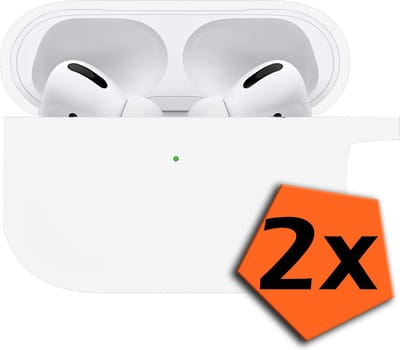 Hoesje - 2 Stuks - Geschikt voor Apple Airpods Pro - met Clip - Siliconen Hoes - Silicone Case Cover - Wit
