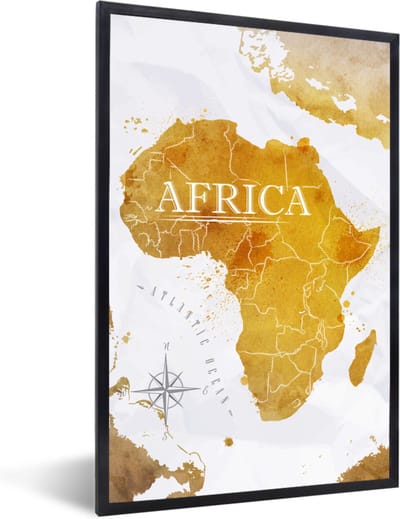 Fotolijst incl. Poster - Wereldkaart - Afrika - Goud - 60x90 cm - Posterlijst