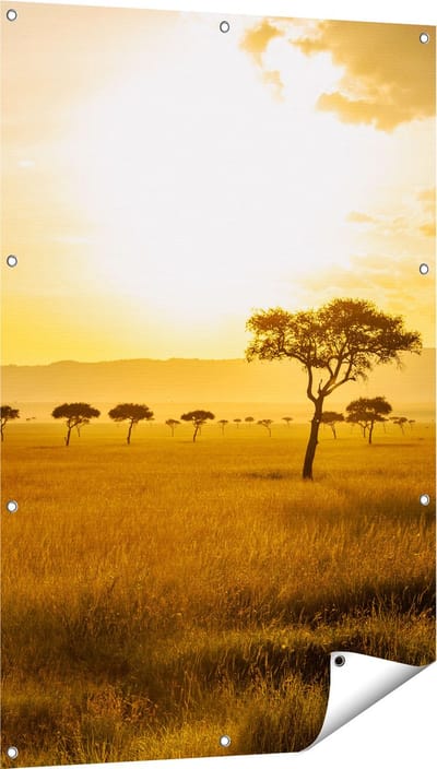 Gards Tuinposter Zonsondergang in de Savanne - 80x120 cm - Tuindoek - Tuindecoratie - Wanddecoratie buiten - Tuinschilderij