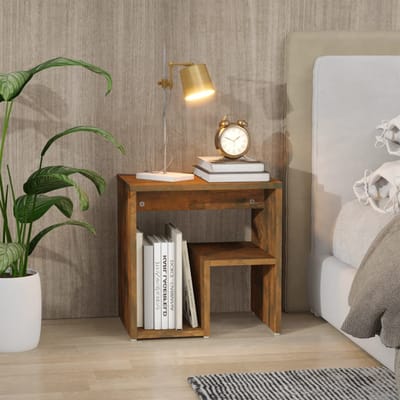 vidaXL - Nachtkastje - 40x30x40 - cm - bewerkt - hout - gerookt - eikenkleurig