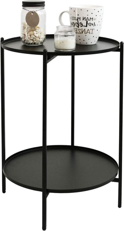 Bijzettafel rond - Salontafel woonkamer - Extra opbergruimte - Met dubbele laag - 35 cm diameter - Zwart