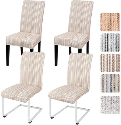 Stoelhoezen, set van 4, stretch, voor schommelstoelen, eetkamerstoelen, overtrek, wasbaar, afneembare strepen, universele stoelbescherming voor keuken, banket, bruiloft, hotel (koffie, 4
