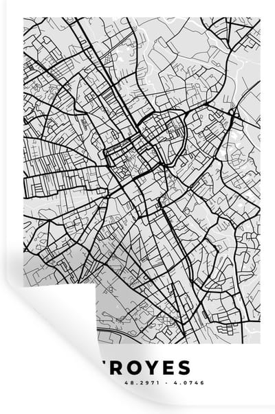 Muurstickers - Sticker Folie - Frankrijk - Plattegrond - Kaart - Troyes - Stadskaart - 20x30 cm - Plakfolie - Muurstickers Kinderkamer - Zelfklevend Behang - Zelfklevend behangpapier - Stickerfolie