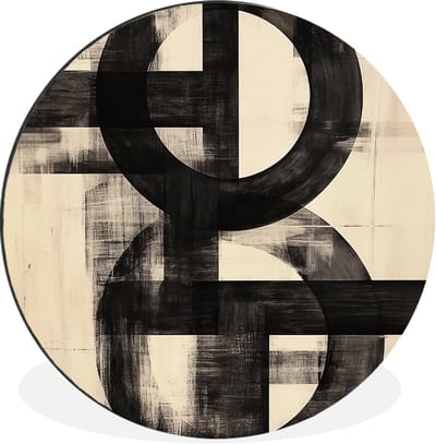 WallCircle - Wandcirkel - Muurcirkel - Cirkels - Balken - Zwart - Abstract - Aluminium - Dibond - 30x30 cm - Binnen en Buiten