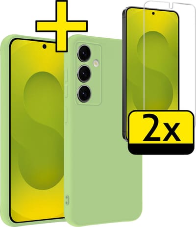 Hoesje - Met 2x Screenprotector - Geschikt voor Samsung Galaxy S25 - Sterk & Shockproof - Back Cover - Siliconen Case - Telefoon Hoes - Telefoonhoesjes - Groen