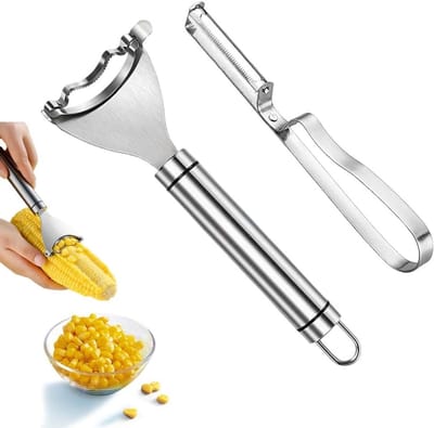 Professionele maïssnijder en aardappelschiller set, roestvrij staal, antislip handgreep, ideaal voor groenten en fruit, keukenaccessoires voor efficiënt schillen en snijden
