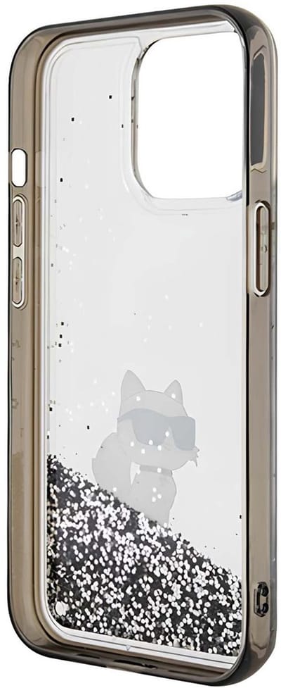 Karl Lagerfeld, Hoesje geschikt voor iPhone 13 Pro - Choupette Glinsterend & Glitter Chic, Transparant zwart