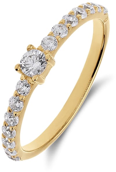 Lucardi Dames Zilveren goldplated ring met zirkonia stenen - Ring - 925 Zilver - Goudkleurig - 16.50 / 52 mm