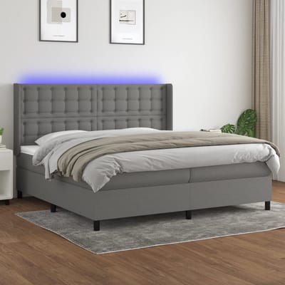 vidaXL - Boxspring - met - matras - en - LED - stof - donkergrijs - 200x200 - cm