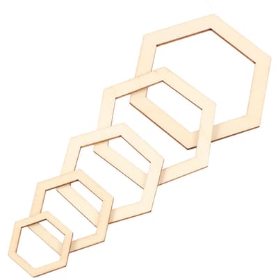 205 Pièces Découpes en Bois Hexagonales 5 Tailles Légères Durables Inodores Pièces de Bois Vierges pour Décoration white
