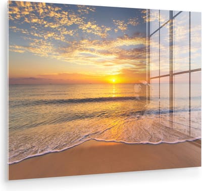 MuchoWow® Glasschilderij 120x90 cm - Schilderij acrylglas - Strand - Kleuren - Zon - Foto op glas - Muurdecoratie woonkamer - Wanddecoratie slaapkamer - Schilderijen