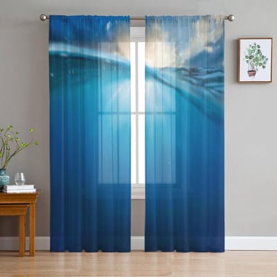 Oceaan Half Water Met Zonsondergang Lucht Chiffon Doorzichtige Gordijnen voor Woonkamer Slaapkamer Keuken Decoratie Raam Voiles Tule Gordijn 135W x 114H(cm)