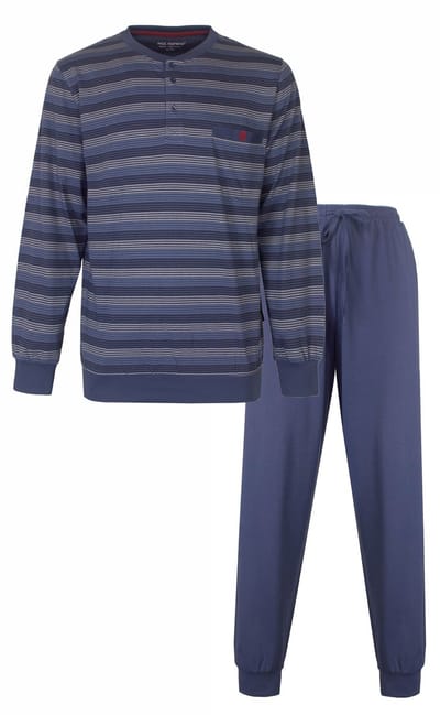 Paul Hopkins Heren Pyjama - Gestreept Dessin - Polo Sluiting - Blauw - Maat S