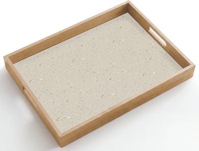 Dienblad hout 50x35 cm - Schootdienblad - Lichtbeige - Terrazzo - Grijs - Borrelplank rechthoek - Plateau dienbladen