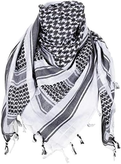 PromoHome Shemagh Halsdoek met Franjes - Zwart Wit Geblokt Patroon - 115x110 cm - Vierkante Sjaal voor Outdoor en Stijl