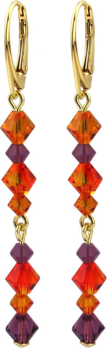 ARLIZI 1733 Oorbellen Swarovski Kristal Oranje Paars - Verguld - 6,5 cm