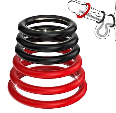 Cockring Set voor Mannen - 6 Stuks - Verschillende Maten - Rekbaar Siliconen - Penisring voor Hardere Erectie & Langer Volhouden - Zwart & Rood