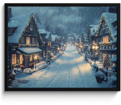 Poster in lijst - Fotolijst 70x50 cm - Posters - Kerstdorp - Kerst - Sneeuw - Winter - Posterlijst zwart - Decoratie - Wanddecoratie woonkamer - Kerstdecoratie voor binnen - Kerstversiering - Kerstmis versiering in huis - Kerstaccessoires
